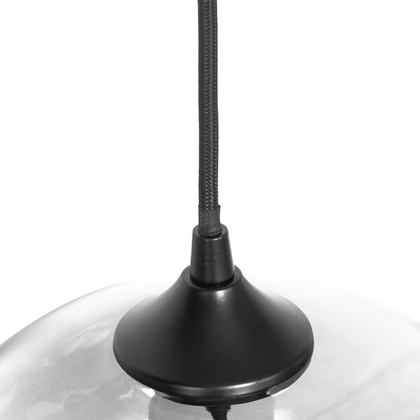 Lampa wisząca art deco czarna z przydymionym szkłem prostokątnym 3-światła - Busa Oswietlenie wewnetrzne