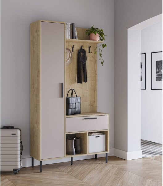 Kremowo-naturalny zestaw do przedpokoju w dekorze dębu 108x195x35 cm Heidy – Marckeric