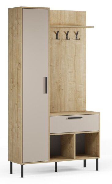 Kremowo-naturalny zestaw do przedpokoju w dekorze dębu 108x195x35 cm Heidy – Marckeric