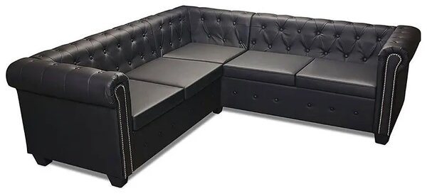Czarny 5-osobowy narożnik w stylu chesterfield W7-R28