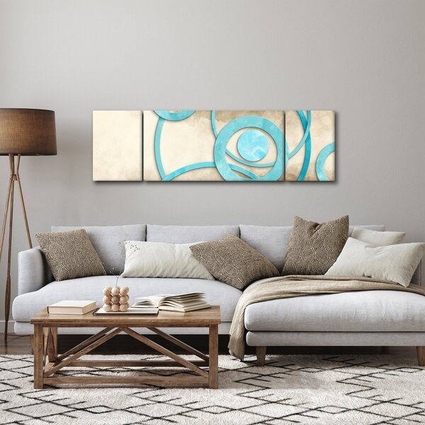 Obraz - Niebieskie koła na akwareli (170x50 cm)