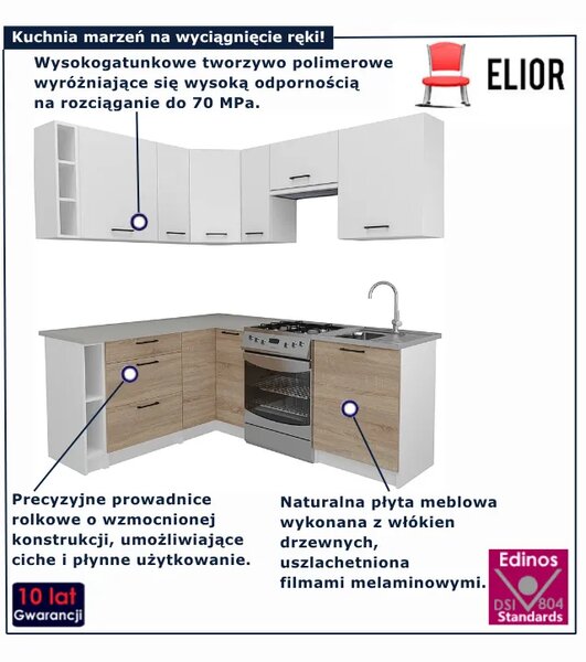 Narożne meble do kuchni dąb sonoma + biały K6-K63