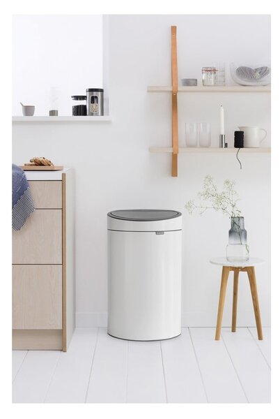 Biały stalowy kosz na śmieci otwierany na dotyk 40 l Touch Bin – Brabantia