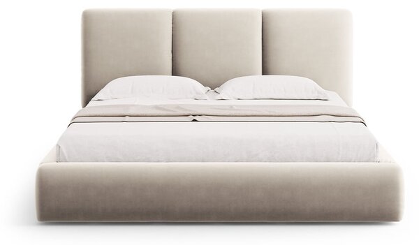Kremowe aksamitne tapicerowane łóżko dwuosobowe ze schowkiem i stelażem 160x200 cm Brody – Mazzini Beds
