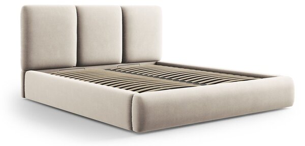 Kremowe aksamitne tapicerowane łóżko dwuosobowe ze schowkiem i stelażem 160x200 cm Brody – Mazzini Beds