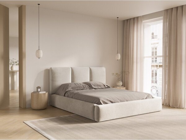 Kremowe aksamitne tapicerowane łóżko dwuosobowe ze schowkiem i stelażem 160x200 cm Brody – Mazzini Beds