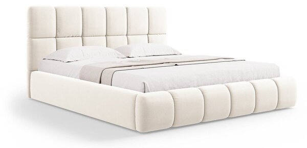 Kremowe aksamitne tapicerowane łóżko dwuosobowe ze schowkiem i stelażem 180x200 cm Bellis – Micadoni
