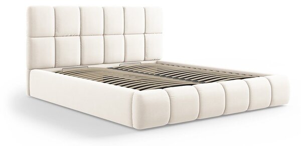 Kremowe aksamitne tapicerowane łóżko dwuosobowe ze schowkiem i stelażem 180x200 cm Bellis – Micadoni