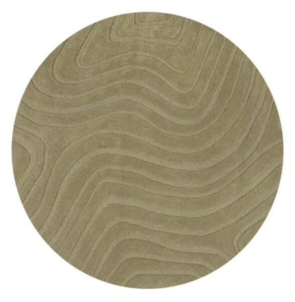 Wełniany okrągły dywan tkany ręcznie w kolorze khaki ø 160 cm Mesmerise Sage – Flair Rugs