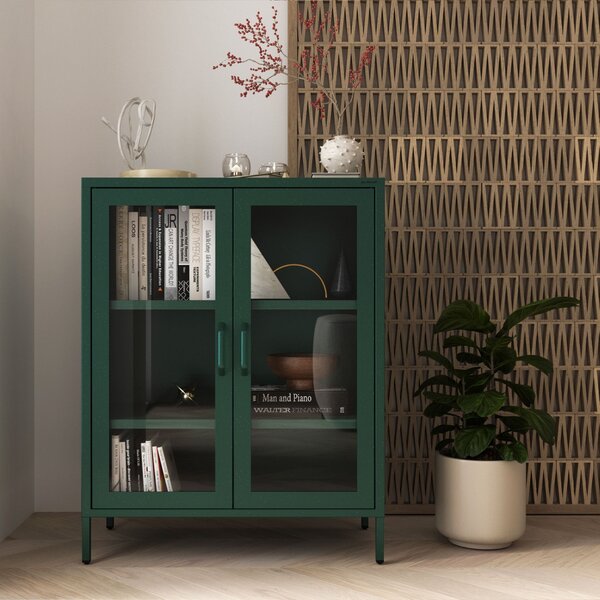 Niska witryna GINA, 800 x 1015 x 400 mm, Modern: butelkowa zieleń