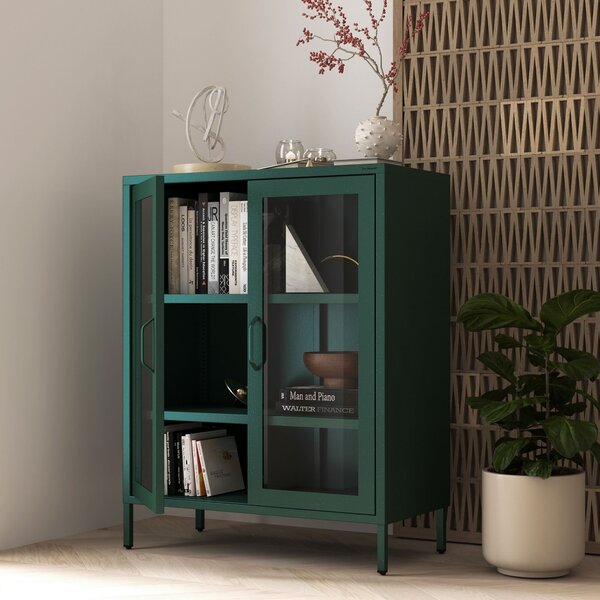 Niska witryna GINA, 800 x 1015 x 400 mm, Modern: butelkowa zieleń