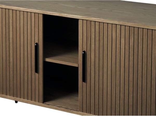 Brązowa komoda w dekorze dębu z drzwiami przesuwnymi 180x76x45 cm Nola – Unique Furniture