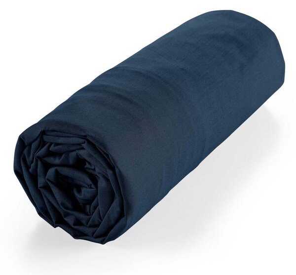 Ciemnoniebieskie prześcieradło z bawełny organicznej z gumką 160x200 cm Biolina – douceur d'intérieur