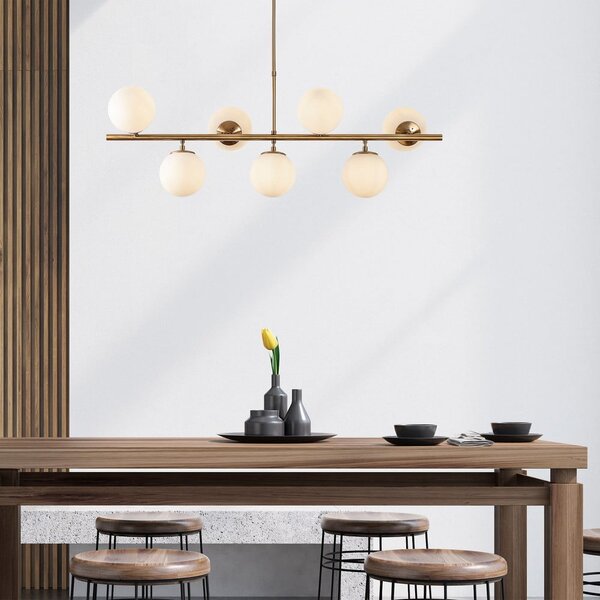 Biała/w kolorze mosiądzu lampa wisząca ze szklanym kloszem Fazli – Opviq lights