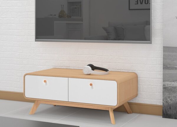 Biało-naturalna szafka pod TV w dekorze dębu 100x40 cm Caitlin – Støraa