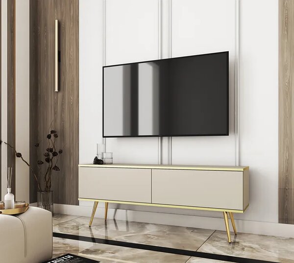 Szafka pod TV beż piaskowy + złoty P8-F58
