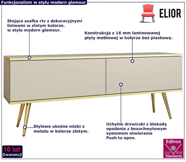 Szafka pod TV beż piaskowy + złoty P8-F58