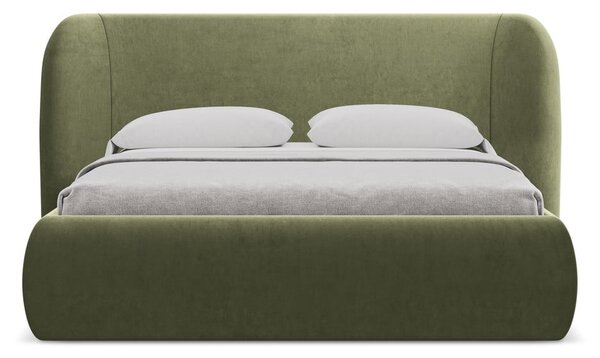 Zielone tapicerowane łóżko dwuosobowe ze schowkiem i stelażem 160x200 cm Hauke – Makamii