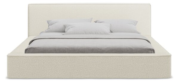 Kremowe tapicerowane łóżko dwuosobowe ze schowkiem i stelażem 140x200 cm Noho – Makamii