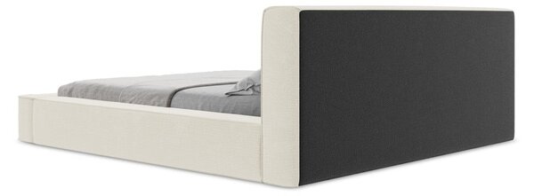 Kremowe tapicerowane łóżko dwuosobowe ze schowkiem i stelażem 140x200 cm Noho – Makamii