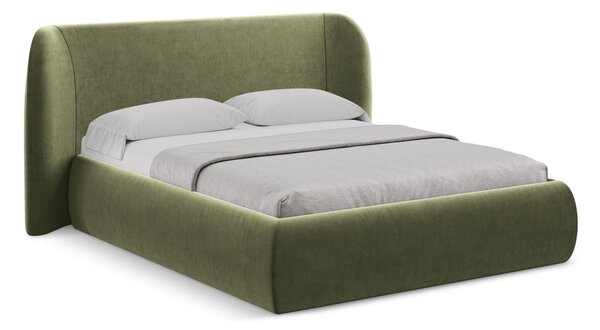Zielone tapicerowane łóżko dwuosobowe ze schowkiem i stelażem 160x200 cm Hauke – Makamii