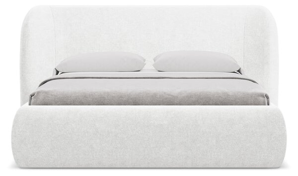 Białe tapicerowane łóżko dwuosobowe ze schowkiem i stelażem 180x200 cm Hauke – Makamii