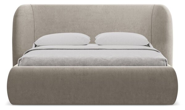 Szarobrązowe tapicerowane łóżko dwuosobowe ze schowkiem i stelażem 180x200 cm Hauke – Makamii