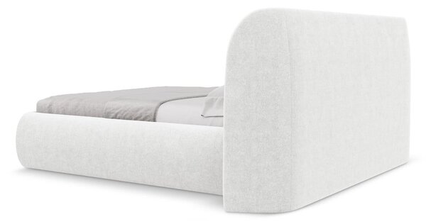 Białe tapicerowane łóżko dwuosobowe ze schowkiem i stelażem 180x200 cm Hauke – Makamii