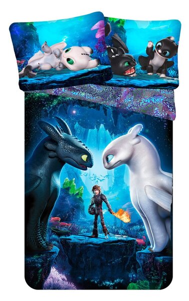Niebieska bawełniana pościel dziecięca jednoosobowa 140x200 cm How To Train Your Dragon – Jerry Fabrics
