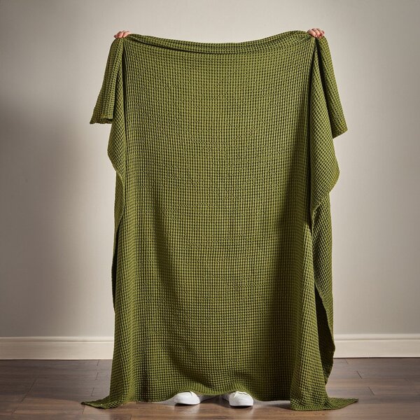 Zielony bawełniany koc 150x200 cm Jaipur Chunky Waffle – Pineapple Elephant