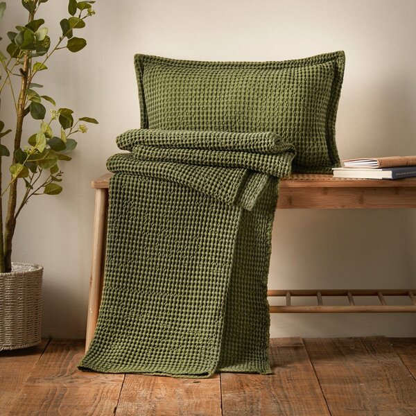Zielony bawełniany koc 150x200 cm Jaipur Chunky Waffle – Pineapple Elephant