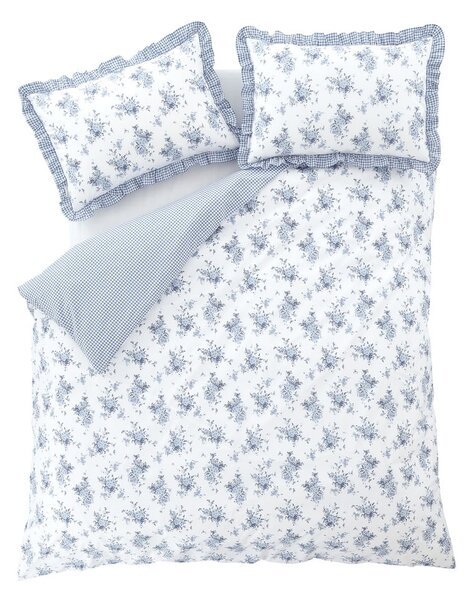 Biało-niebieska pościel dwuosobowa 230x220 cm Lucie Floral Frill – Catherine Lansfield