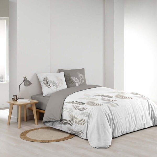 Biało-szarobrązowa bawełniana pościel dwuosobowa 240x220 cm Goyave – douceur d'intérieur
