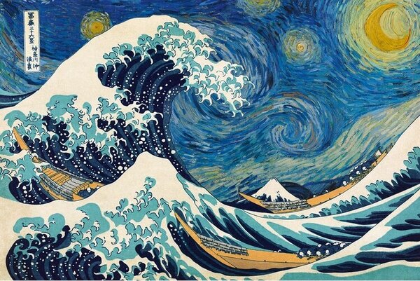 Plakat, Obraz Katsushika Hokusai ft van Gogh - Wielka fala w Kanagawie