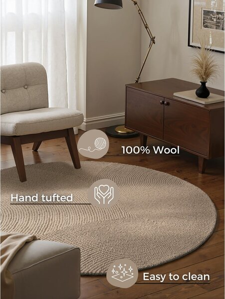 Beżowy wełniany okrągły dywan tkany ręcznie ø 150 cm Calmio – Hanse Home
