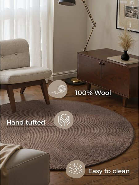 Szarobrązowy wełniany okrągły dywan tkany ręcznie ø 120 cm Calmio – Hanse Home