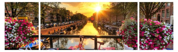 Obraz - Wschód słońca w Amsterdamie (170x50 cm)