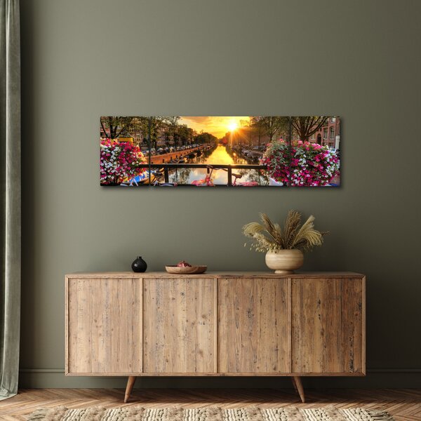 Obraz - Wschód słońca w Amsterdamie (170x50 cm)
