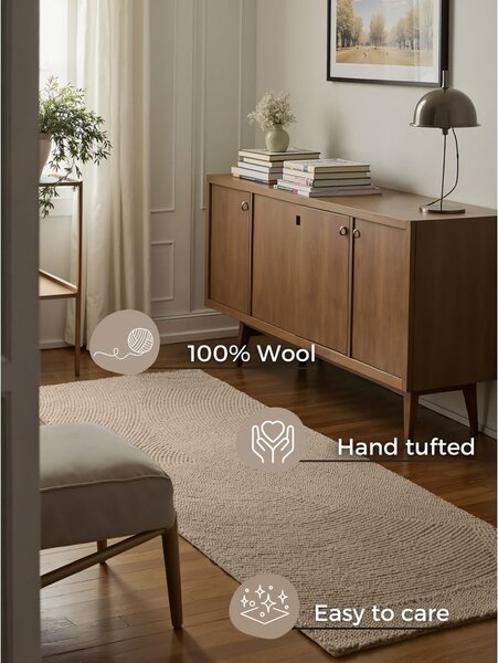 Beżowy wełniany chodnik tkany ręcznie 80x200 cm Calmio – Hanse Home