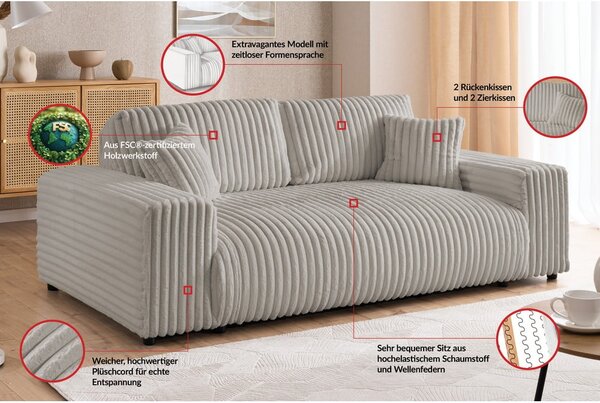 Jasnoszara sztruksowa sofa 178 cm Justin – Ropez