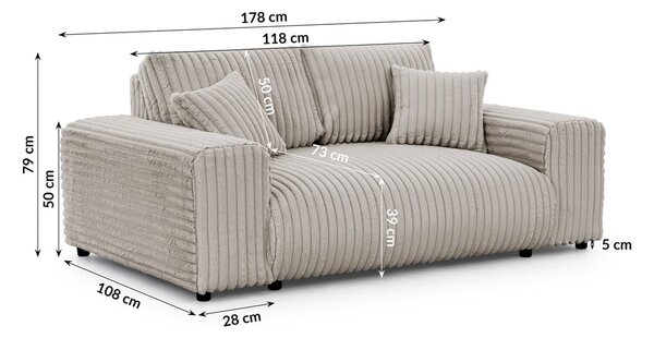 Jasnoszara sztruksowa sofa 178 cm Justin – Ropez