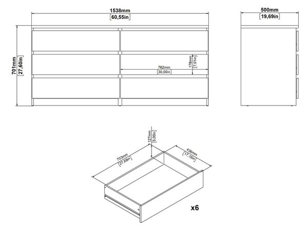 Komoda w dekorze dębu w naturalnym kolorze 154x70x50 cm Naia – Tvilum