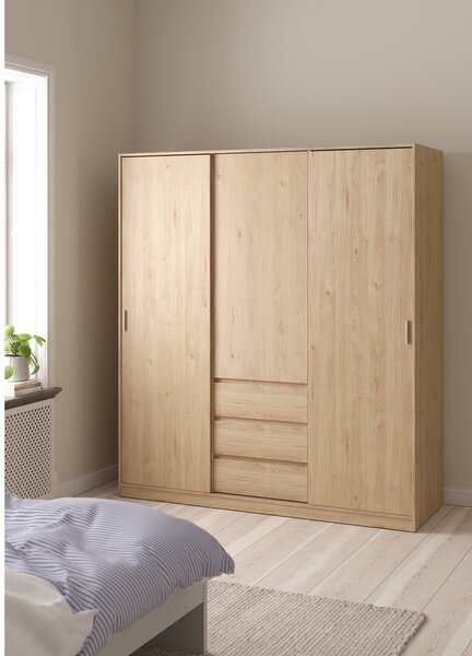 Szafa w dekorze dębu z drzwiami przesuwnymi w naturalnym kolorze 177x200x60 cm Naia – Tvilum