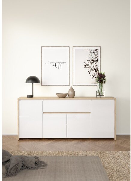 Biało-naturalna komoda w dekorze dębu 197x84x48 cm Next – Tvilum