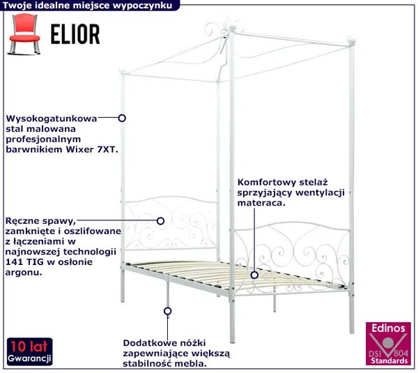 Białe metalowe łóżko z baldachimem 100x200 cm K9-K89