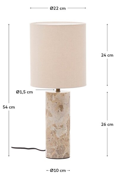 Beżowa marmurowa lampa stołowa z tekstylnym kloszem (wysokość 54 cm) Raze – Kave Home