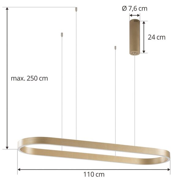 Inteligentna lampa wisząca Melinay Lucande, możliwość ściemniania, mosiężny / złoty, salon / jadalnia, aluminium, nowoczesny