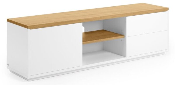 Biała szafka pod TV w dekorze dębu 150x44x36 cm Abilen – Kave Home