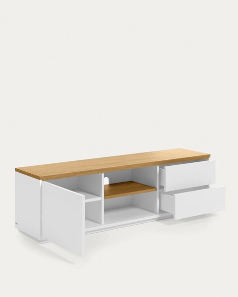 Biała szafka pod TV w dekorze dębu 150x44x36 cm Abilen – Kave Home