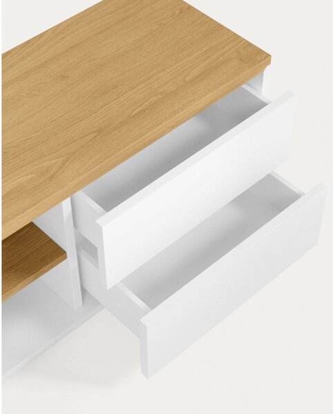 Biała szafka pod TV w dekorze dębu 150x44x36 cm Abilen – Kave Home